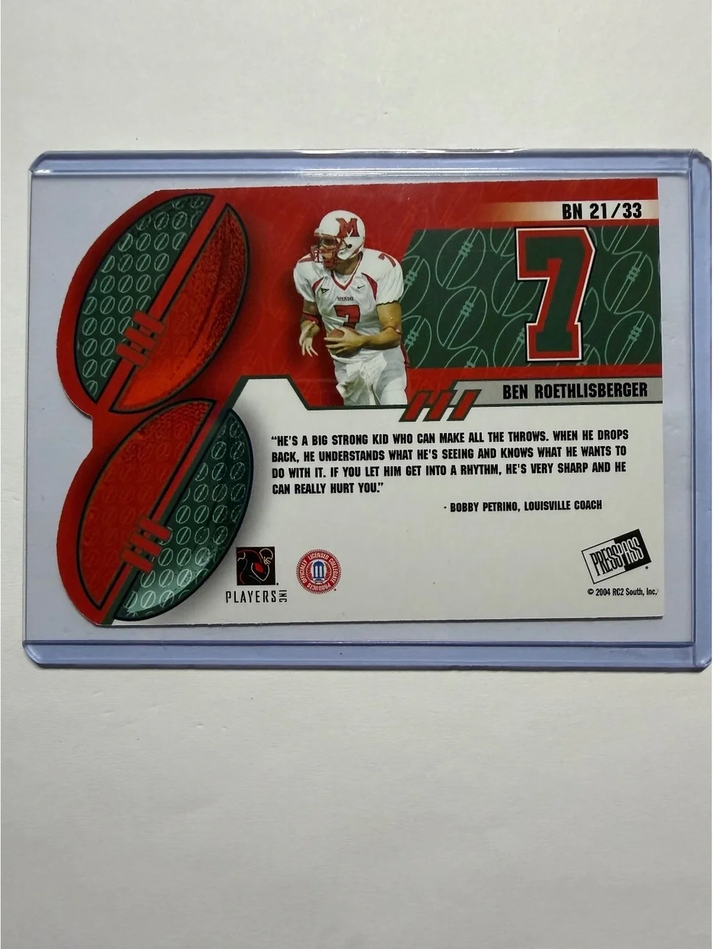 2004 Press Pass Big Numbers Ben Roethlisberger Football Trading Card BN 21/33